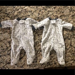 Two Preemie Fleece Footie Pajamas
